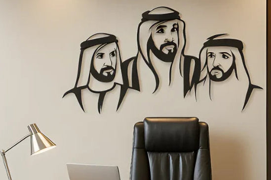 Sheikh Khalifa, Mohammed & Hamdan Acrylic Portrait Wall Art – Premium UAE Leadership Décor