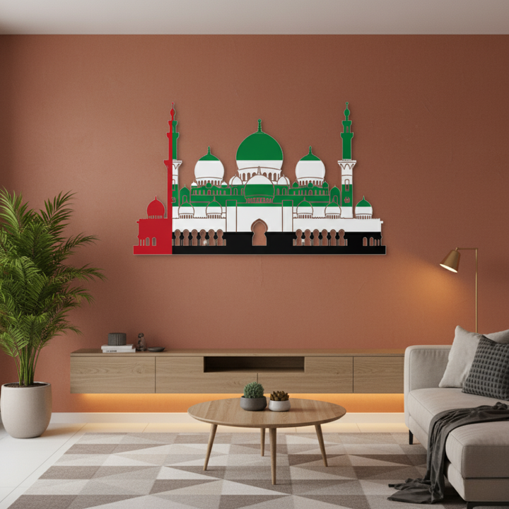 Grand UAE Mosque Silhouette Acrylic Wall Art – Luxury Islamic & Emirati Home Decor