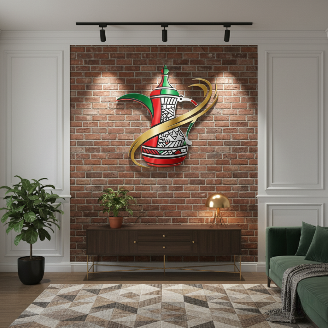 Traditional UAE Dallah & Flag Acrylic Wall Art – Luxury Emirati Heritage Decor for Home & Office