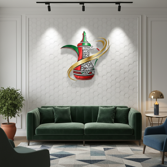 Traditional UAE Dallah & Flag Acrylic Wall Art – Luxury Emirati Heritage Decor for Home & Office