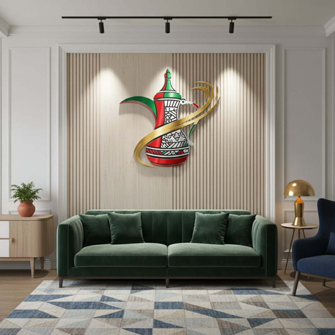 Traditional UAE Dallah & Flag Acrylic Wall Art – Luxury Emirati Heritage Decor for Home & Office