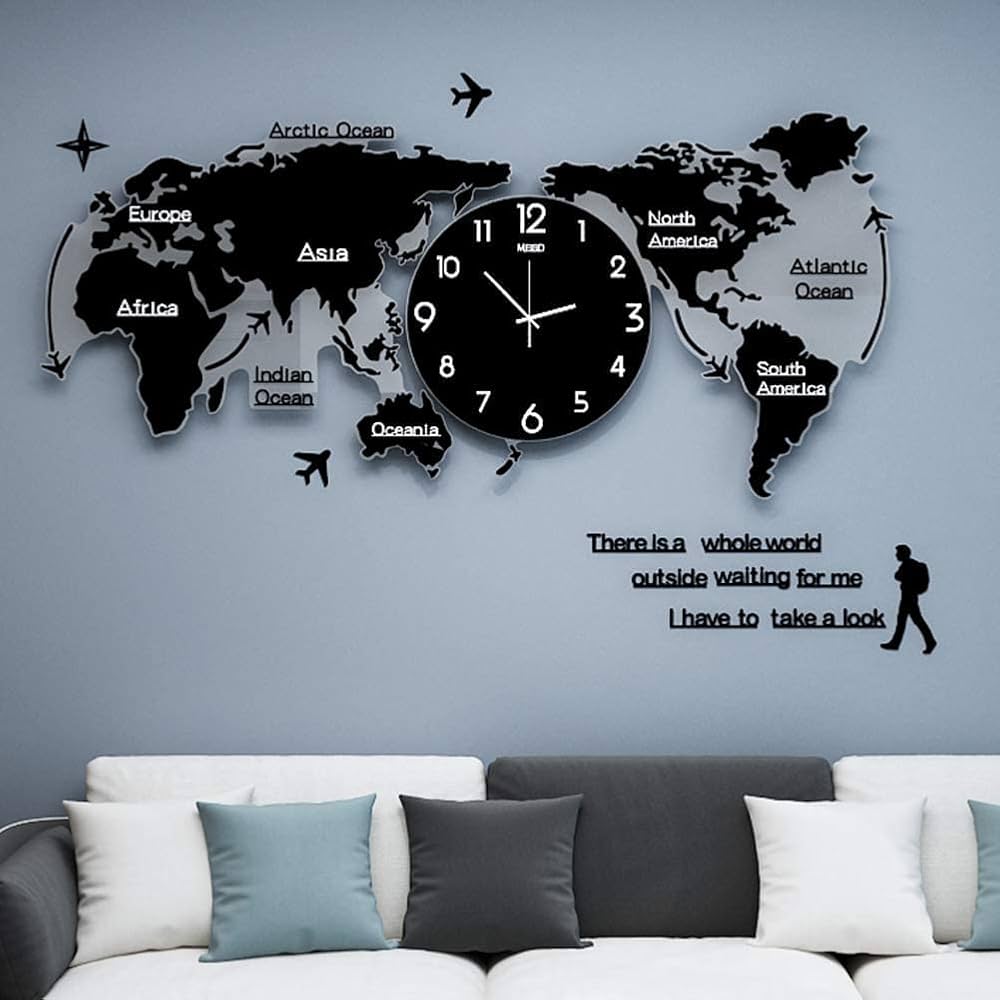 Luxury Acrylic 3D World Map Clock Wall Art for Living Room & Office | Modern Wall Decor UAE