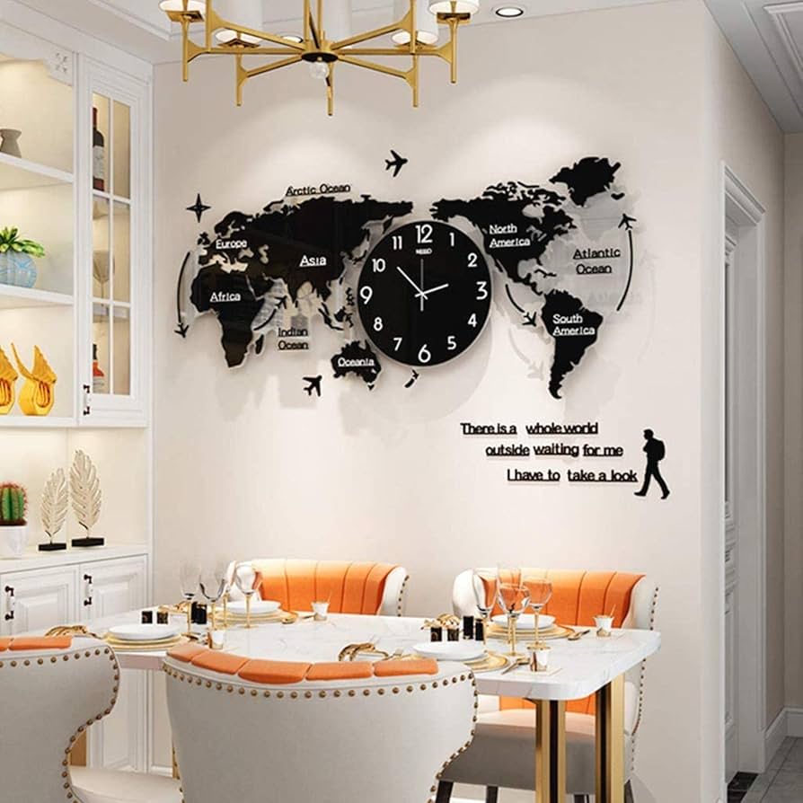 Luxury Acrylic 3D World Map Clock Wall Art for Living Room & Office | Modern Wall Decor UAE