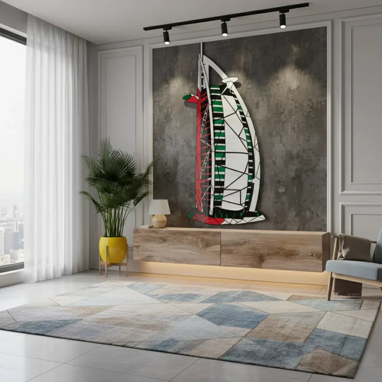 Geometric Burj Al Arab UAE Flag Acrylic Wall Art – Modern Office & Home Décor UAE