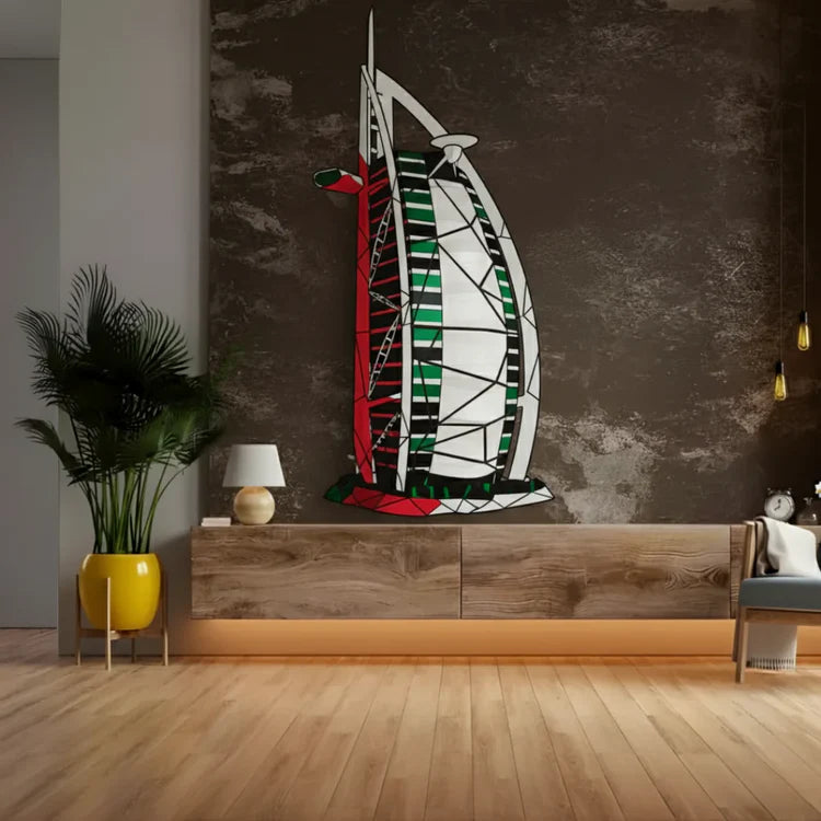 Geometric Burj Al Arab UAE Flag Acrylic Wall Art – Modern Office & Home Décor UAE