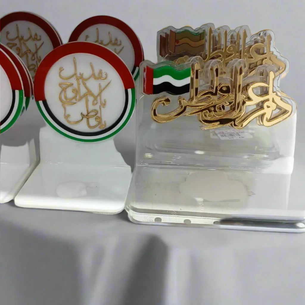 UAE Flag Table Décor Transparent – Acrylic National Day Desk & Table Decoration UAE