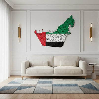 Geometric UAE Flag Map Acrylic Wall Art – Modern Emirates Home Decor Piece