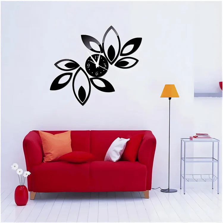 Abstract Acrylic Wall Clock with 3D Floral Design | Luxury Decorative Wall Decor UAE