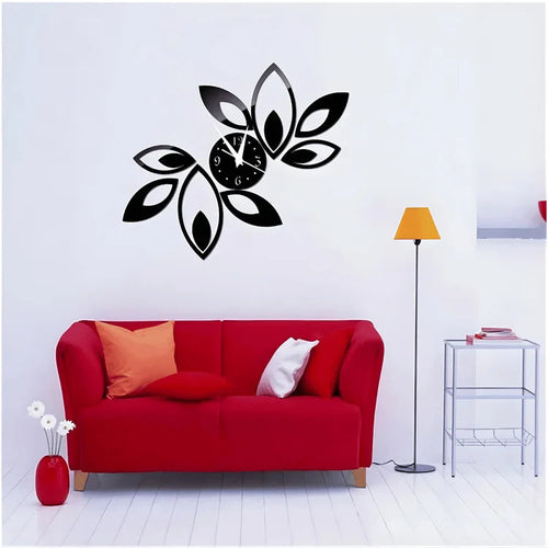 Abstract Acrylic Wall Clock with 3D Floral Design | Luxury Decorative Wall Decor UAE
