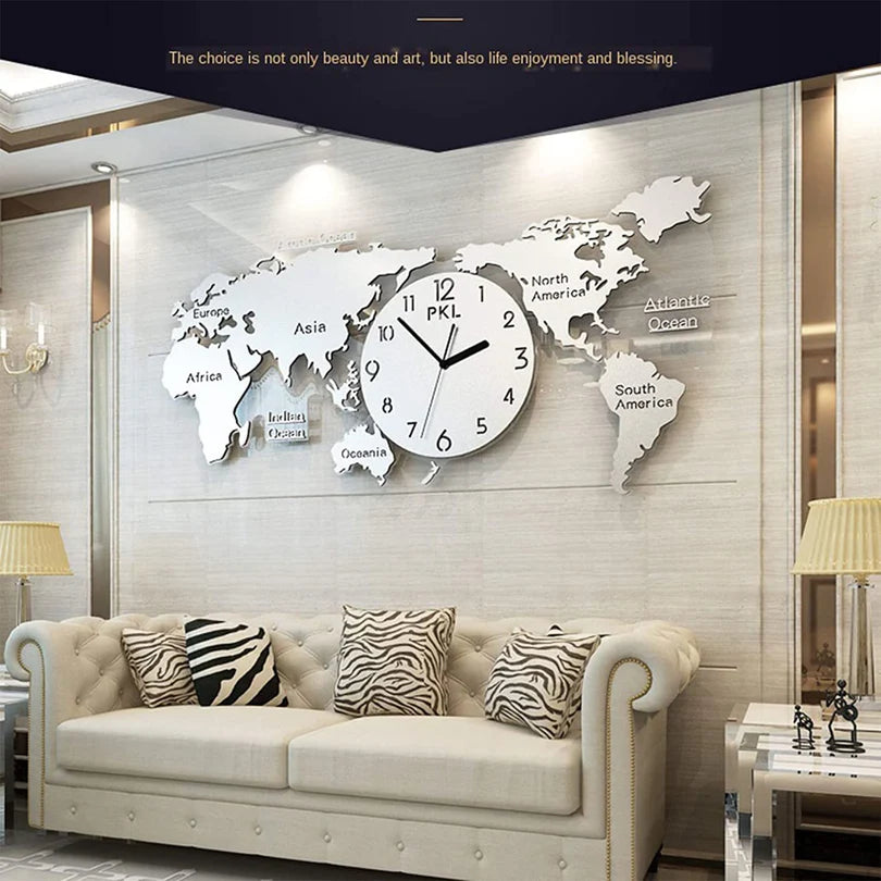 Luxury Acrylic 3D World Map Clock Wall Art for Living Room & Office | Modern Wall Decor UAE