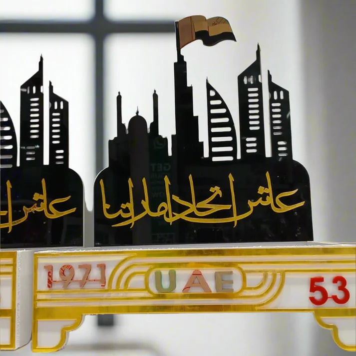 UAE Flag Table Décor & Organizer – Acrylic National Day Desk Ornament for Home & Office