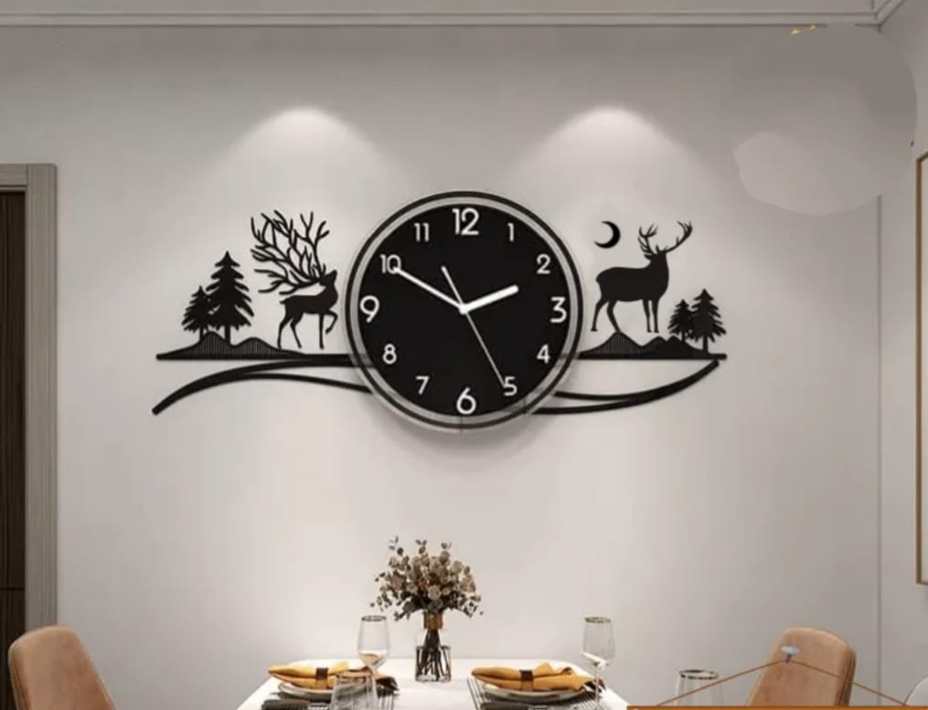 3D Deer Clock Wall Decoration Acrylic Wall Decor – Luxury Modern Wall Art for Home & Office UAE